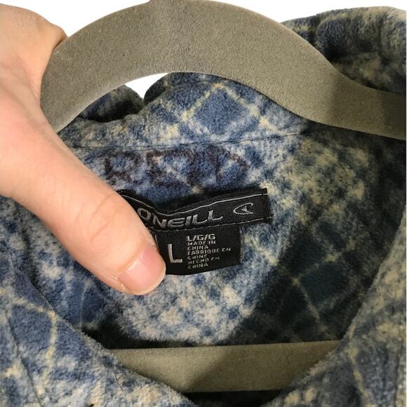 O'neill Casual Button Down Flannel Shirt Boys Sz L Slate Blue Snap Button Plaid - Picture 2 of 9